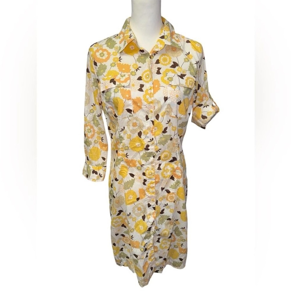 0039 Italy Sz Large Retro Floral Print Tunic Style Cotton Voile Shirt Dress